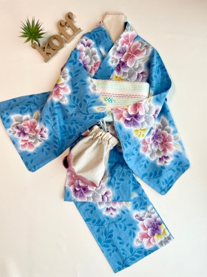 湖布セパレート浴衣 涼感パステル花