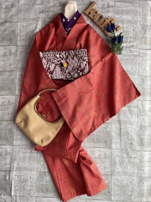 湖布セパレート着物 単衣紬