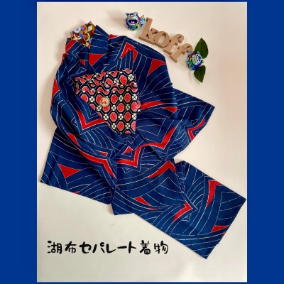 曲線柄 カジュアル化繊小紋単衣(セパ着物)