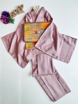 湖布セパ色無地着物 未使用美品 グレイッシュな藤色